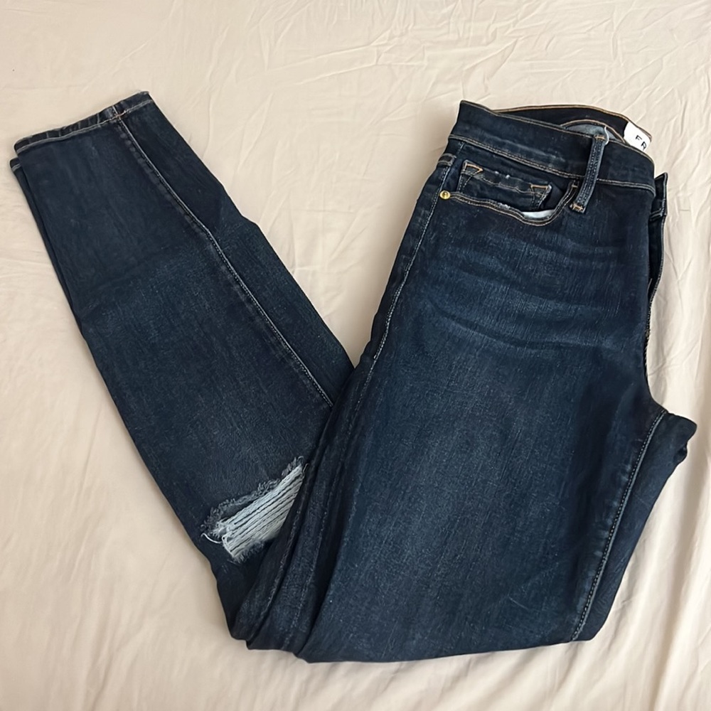 Frame Denim Le Skinny de Jeanne Dark Wash Skinny Jeans Ripped Size 26